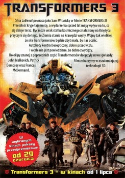 Tył ulotki filmu 'Transformers 3'